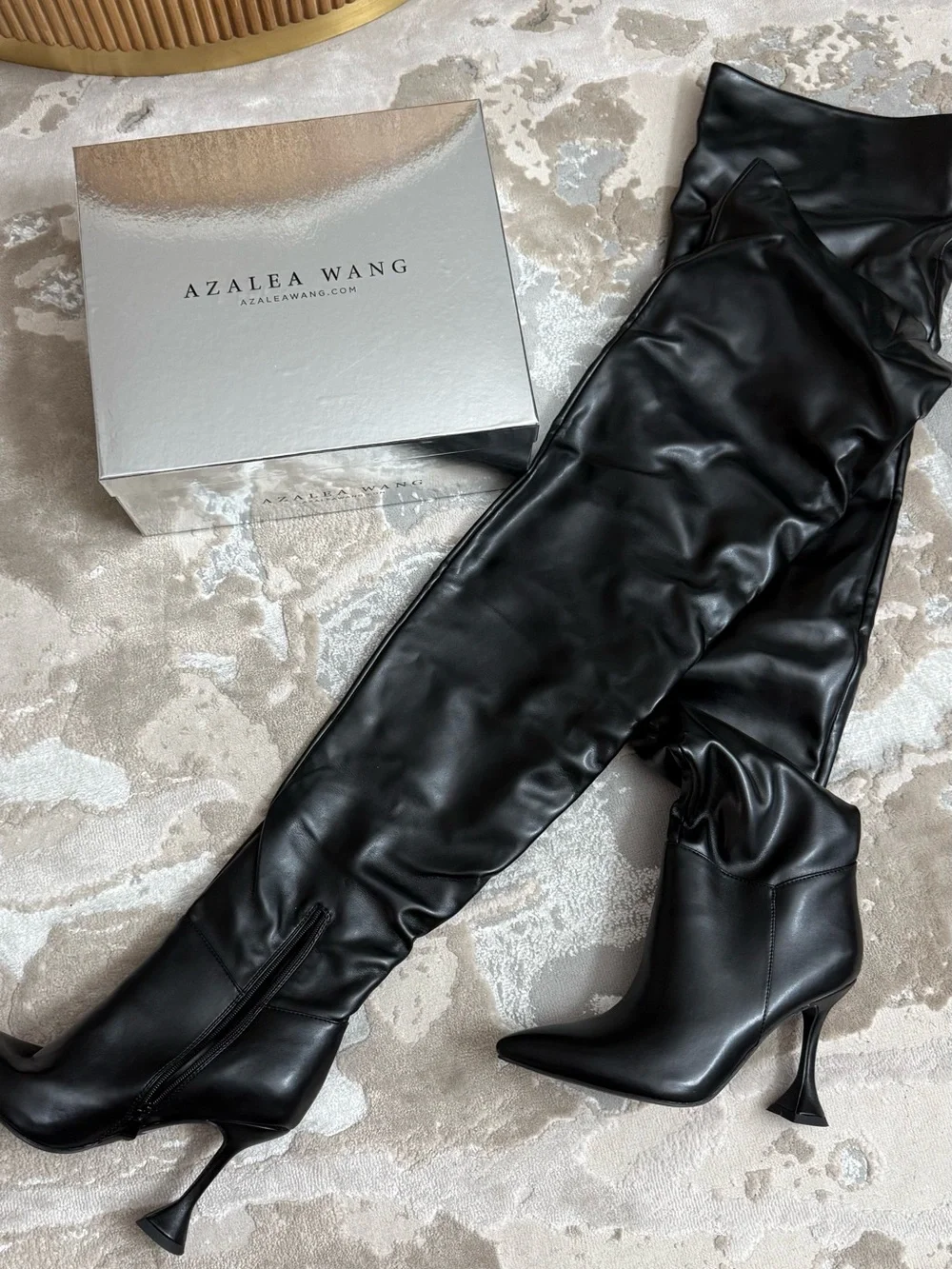 Azalea Wang Black Over-the-Knee Pointed Stiletto Boots